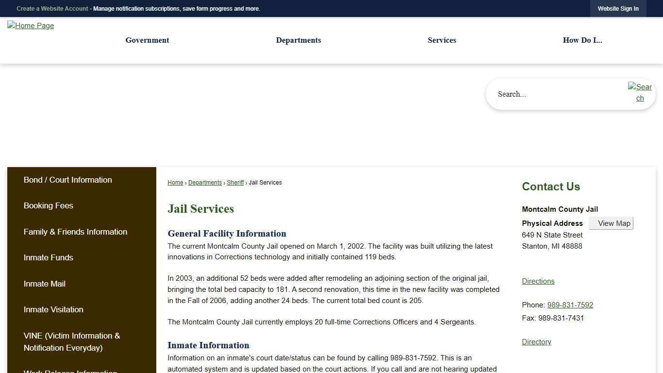 Jail Services | Montcalm County, MI