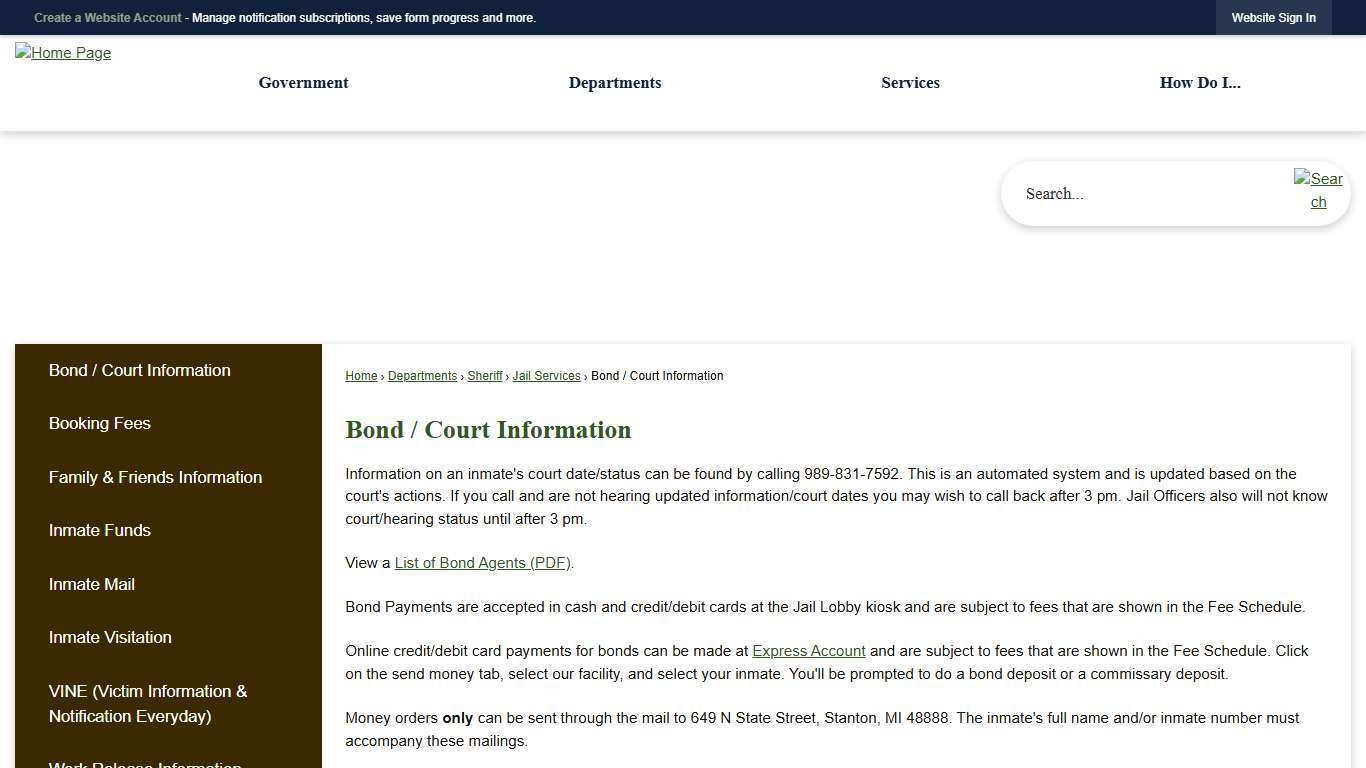 Bond / Court Information | Montcalm County, MI