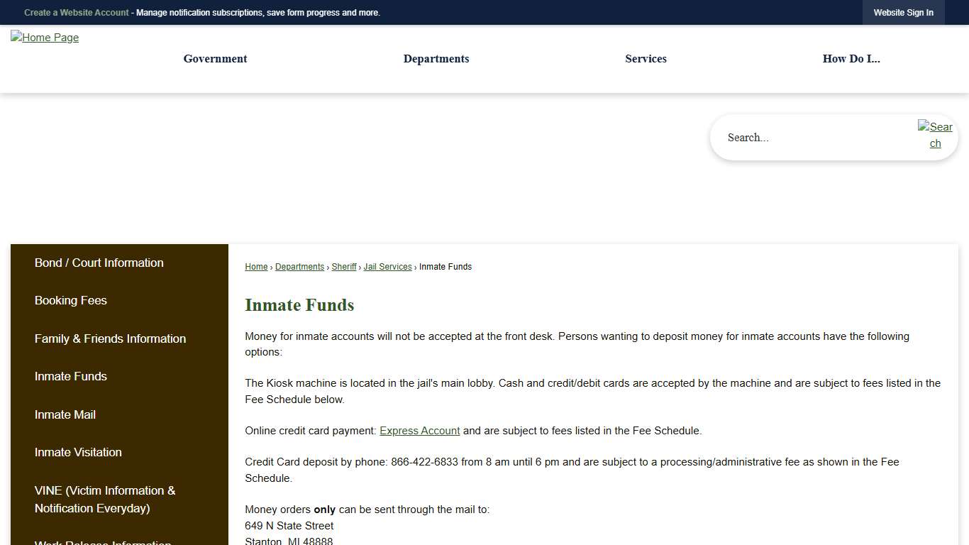 Inmate Funds | Montcalm County, MI