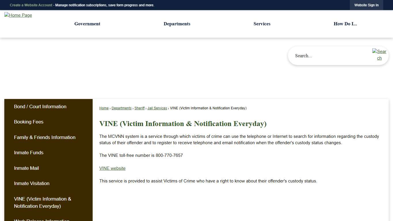 VINE (Victim Information & Notification Everyday) | Montcalm County, MI